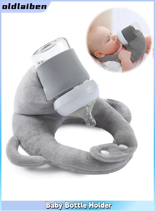 Baby Bottle Holder, Self Feeding Support Pad for Hands Free Bottle Feeding, Adjustable Nursing Pillow Support, Drying Rack Bottle (Grey) - Image 1